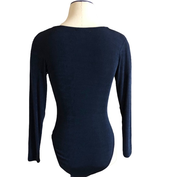 SARAH RICHARDS Navy Sheer Knit Bodysuit Size Large - Picture 2 of 6